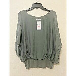 GIGI MODA Italy Olive Sage Green Silk Banded Top Dolman Sleeve Chic Boho OS NWT